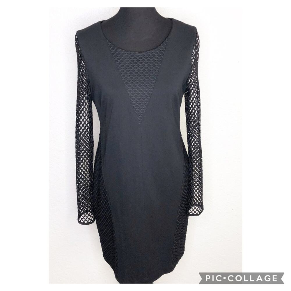 Betsey‎ Johnson black long mesh sleeve sheath dress size 12